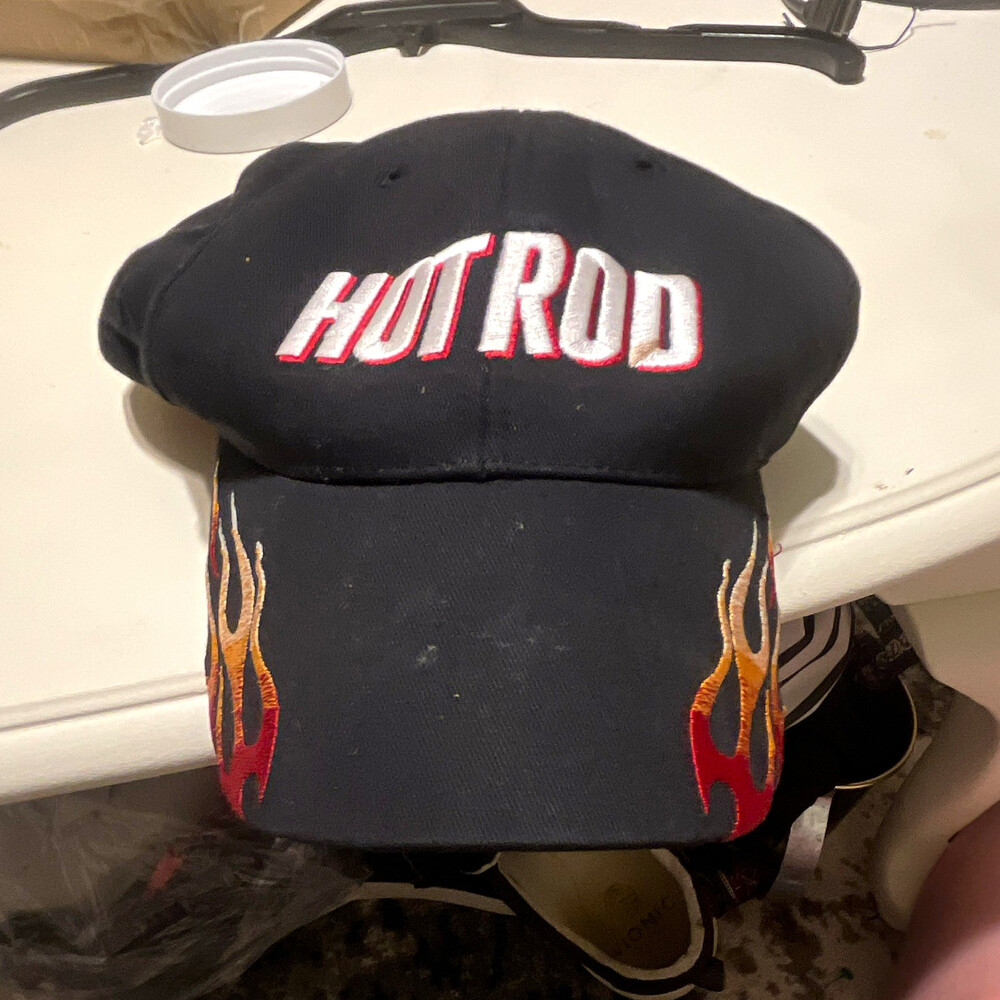 Vintage Hot Rod Magazine Hat Cap Black Embroidered Flame Bill Snapback Y2K Rare